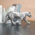 Cheetah Statue Home Decor Leopard Sculpture Resin Sitting Cheetah Figurine Desktop Table Top Ornament Decoration for Home Office-Gold Or Silver (Walking-Silver)