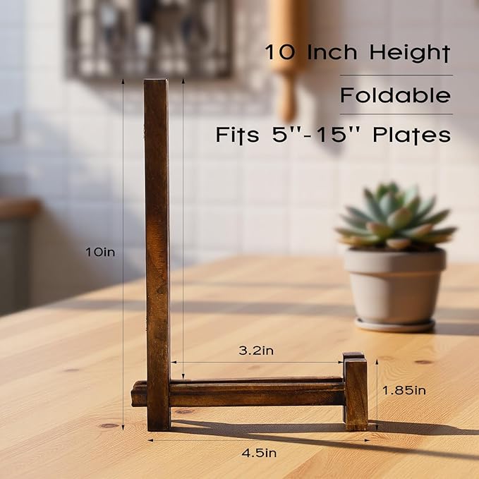 Geelin 3 Pack Plate Stands for Display 10 Inch Wooden Folding Plate Holders Rustic Solid Wood Easel Holders for Decorative Picture Frames Art Tabletop Shelf Decorations