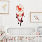 Basumee Dream Catcher for Kids Feather Dream Catchers Handmade Home Decor Wall Hanging with Double Ring for Nursery Bedroom Boys Room, Red Dinosaur