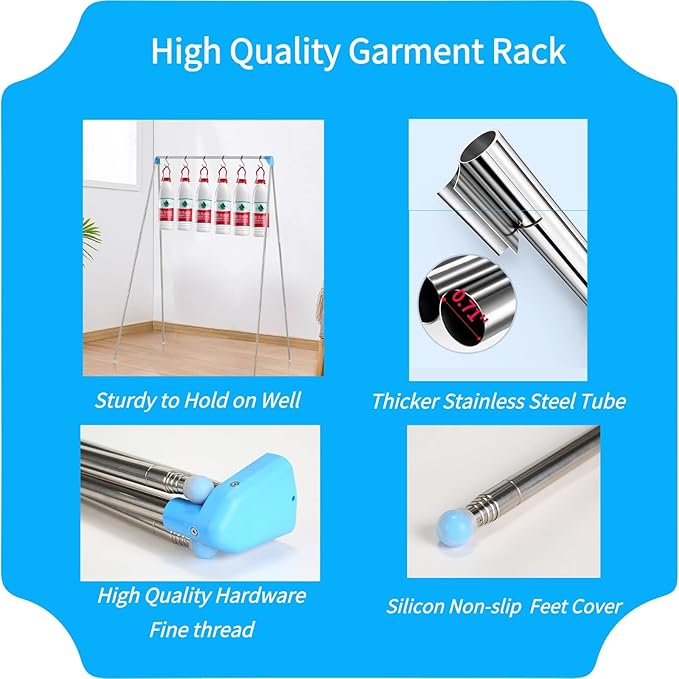 Lmaray Portable Travel Garment Rack, Compact Stainless Steel Foldable Mini Drying Clothes Rack for Travel, Camping, Hotel Room, Laundry, Dance Costume, Indoor, Outdoor (Updated-Longer and Thicker)