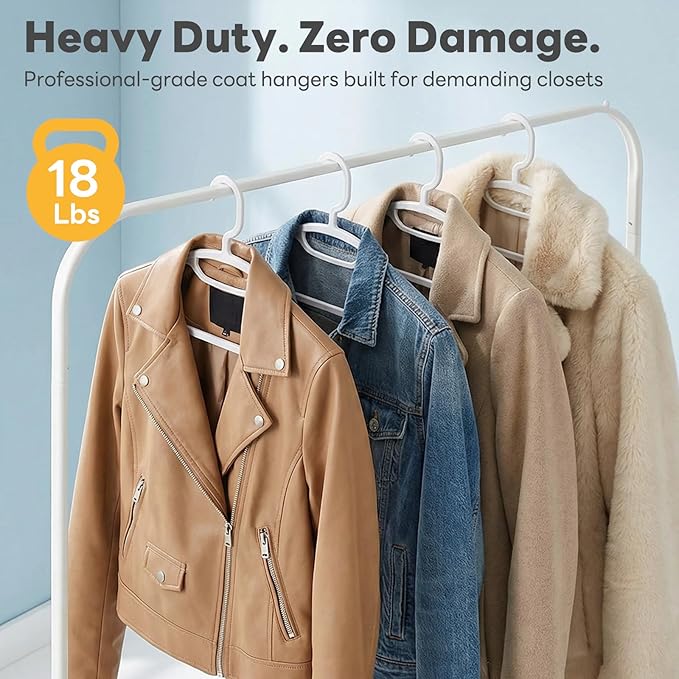 HOUSE DAY Plastic Clothes Hangers 12 Pack, Sweater Hangers No Shoulder Bump, Thick Heavy Duty Coat Hanger for Closet, White Wide Hanger with Non-Slip Hook for Sweaters, Suits, Dresses, Jackets, Pants