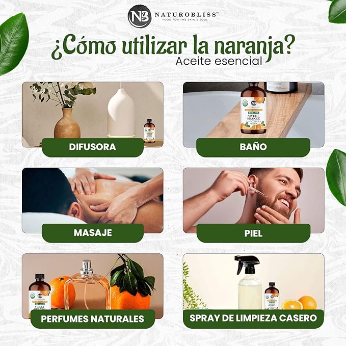 NaturoBliss Organic Sweet Orange Essential Oil, 100% Pure Therapeutic Grade, Premium Quality, 1 fl. Oz / 30 ml - Perfect for Aromatherapy and Relaxation