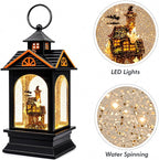 Halloween Lantern Water Spinning Snow Globe LED Light Haunted House Ghost Decor 9.25 Inch Black Acrylic Glitter Lantern Battery Operated Spooky Indoor Fall Decoration