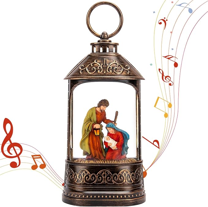 Snow Globe Lantern Nativity Scene, Glitter Lighted Christmas Nativity Snow Globe with Music,Musical Christmas Decorations USB and Battery Operated, Nativity Set Indoor Snow Globes