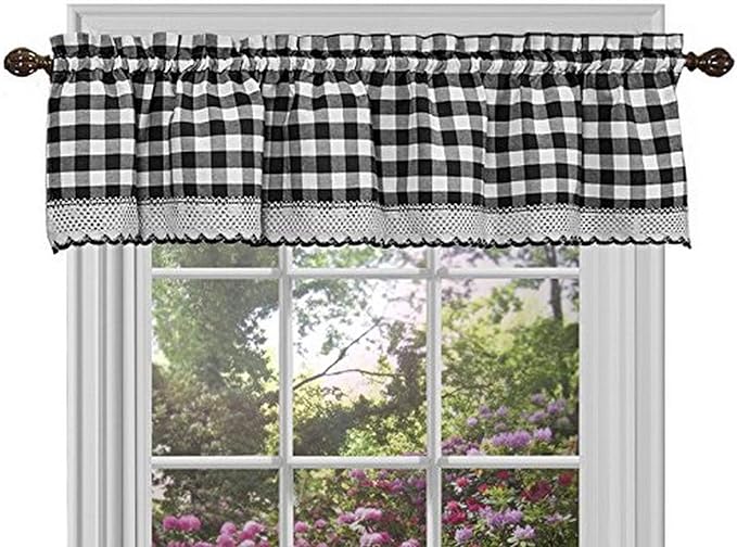 Sweet Home Collection Window Panel Treatment Kitchen Curtain Valance, 14" x 58", Black/White