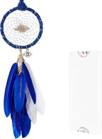 Mini Dream Catchers - Evils Eye with Goose Feather, Bluish Violet Flannel, Handmade Small Dreamcatcher for Bedroom, A Dream Catcher for Girls and Boys, Wall Decor