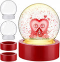 Irenare 2 Set Valentine's Day DIY Snow Globes Set Warm Light Make Your Own Snow Globe with LED Light Red Wooden Base Clear Plastic Globe Kit for Valentine's Day Gift