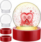 Irenare 2 Set Valentine's Day DIY Snow Globes Set Warm Light Make Your Own Snow Globe with LED Light Red Wooden Base Clear Plastic Globe Kit for Valentine's Day Gift