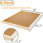 Lyellfe 4 Pack Cork Bulletin Boards, 15.7 x 12 Inch Thick Cork Tiles with Frame Push Pin Hanging Rope, Double Side Rectangle Message Notice Board for Office School Home Decor