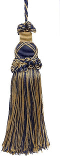 DÉCOPRO 5 1/2" (14cm) Key Tassel 4" (10cm) Loop with Criss Cross Design (Style# KTIC) Nautical Gold Multicolor #1152 (Light Gold Yellow Gold Navy Blue) Set of 2