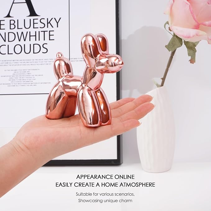 Notakia Cute Ceramics Pink Balloon Dog Statue Crafts Living Room Desktop Decorations,Handmade Modern Small Ceramic Animal Statue Ornament Home Decor Accents (Pink Balloon Dog)