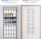 35 Pockets Over the Door Shoe Organizer, Hanging Shoe Organizer for Door with 35 Mesh Pockets Large Capacity Shoe Hanging Storage Bag with 4 Metal Hooks (White-1Pack)