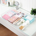 STORi SimpleSort 3-Piece Stackable Clear Drawer Organizer Set | 12" x 6" x 2" Rectangle Trays | Wide Makeup Vanity Storage Bins and Office Desk Drawer Dividers | Made in USA