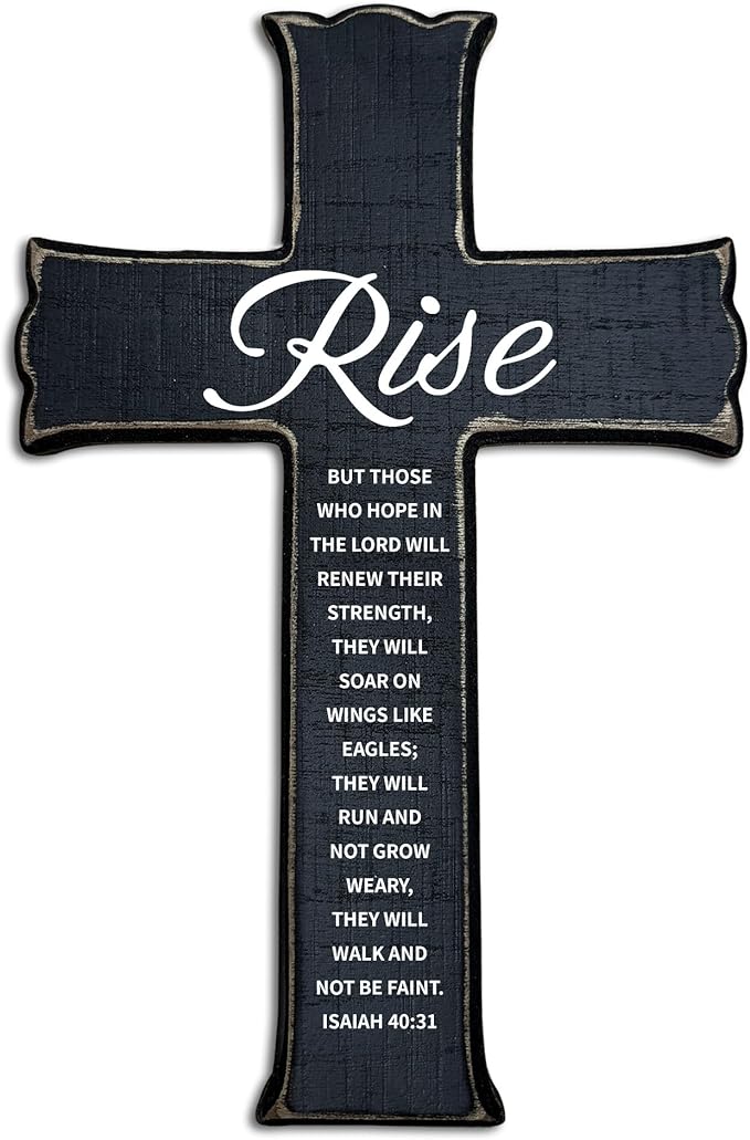dsjaidh Cross Wall Decor - Black Scripture Wooden Cross For Wall - Gothic Wooden Hanging Signs Christian Easter Decor for Home Office Church Baptism - Christian Gifts for Men Women (Rise) - A06