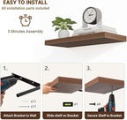 Acovy 32 Inch Floating Shelves, 3D Textured Wood Grain, 32"x9.25"x1.5" Inch Deep Floating Shelves for Wall, Wooden Shelves for Bathroom, Bedroom, Living Room, Walnut, 2 Pieces