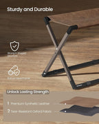SONGMICS Luggage Rack, Foldable Suitcase Stand, Metal Luggage Holder, Synthetic Leather, Easy to Assemble, for Guest Room, Hotel, Bedroom, Walnut Brown and Ink Black URLR009K01