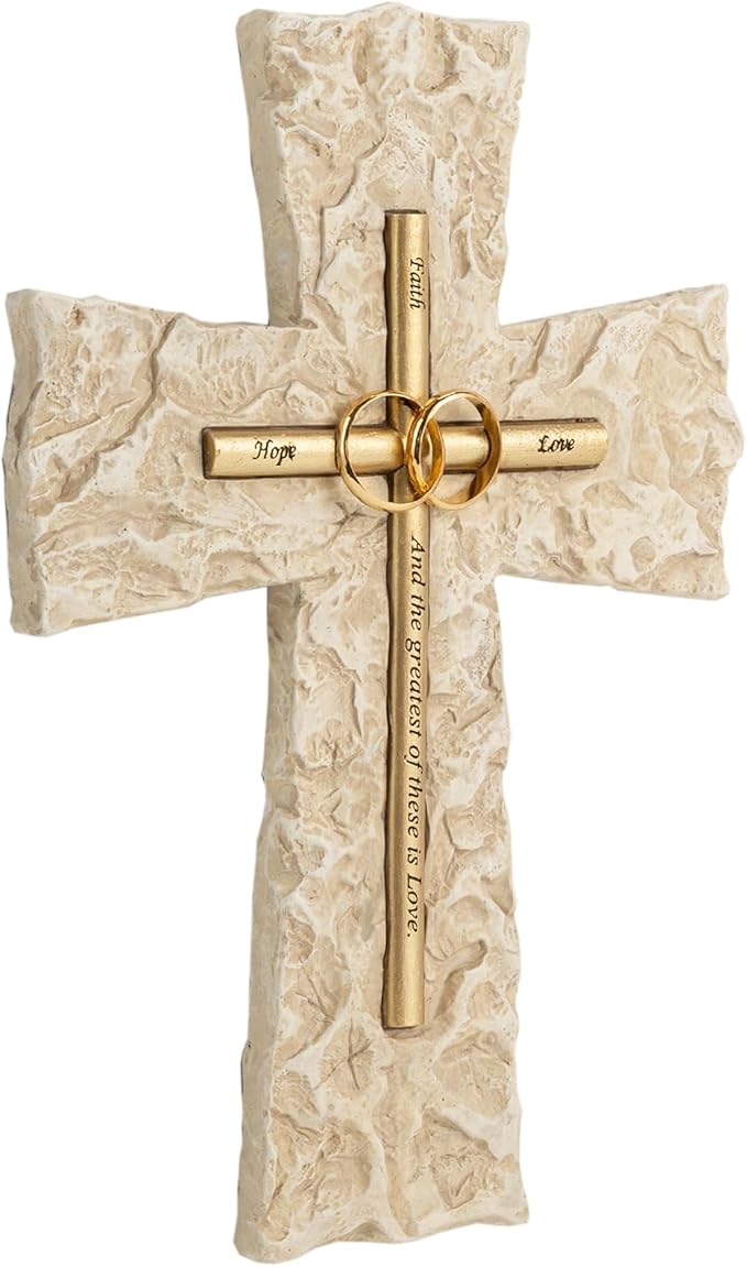 Grace4Joy Wedding Wall Cross, 10 Inches Marriage Prayer Wall Decor Religious Wedding Gifts, Hand Painted Faith Hope Love Cross Unique Gifts for Anniversary, Newlyweds Couple(Gold)