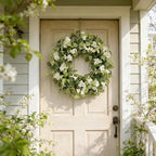 Jobflower 24 Inch Spring Wreaths for Front Door, All Seasons Summer Wreath with Fade-Resistant Greenery, Large Farmhouse Artificial Green Wreath for Outdoor Porch Wall Window Decor, Green