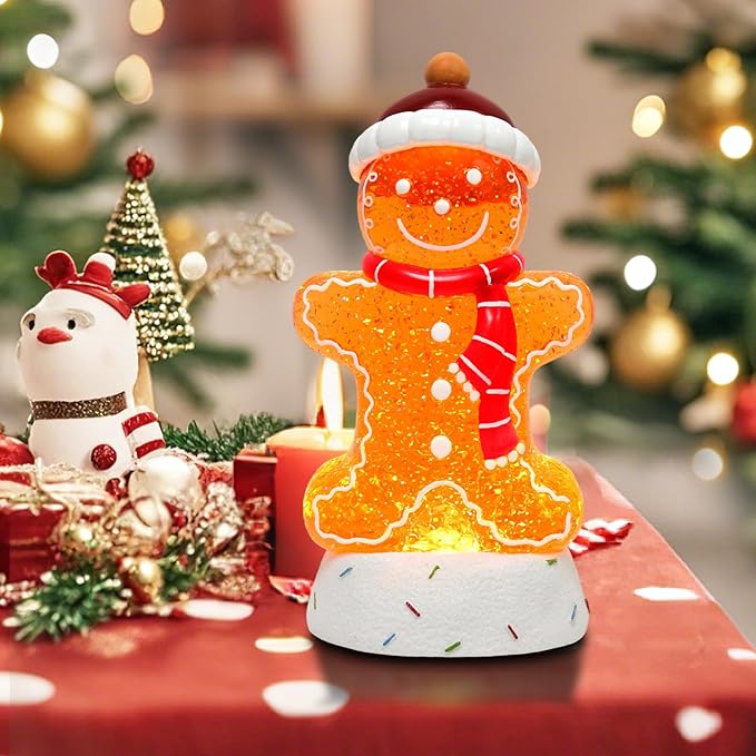 Gingerbread Christmas Snow Globe Lantern with 8 Music Songs & 6H Timer Water Snow Globe Lantern USB & Battery Operated for Christmas Festival Decorations Gifts (Gingerbread)
