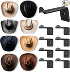 2.8 Inch Hat Hooks for Wall - (8 Pack) Cowboy Hat Rack, Strong Adhesive Cap Holder, Organizer for Baseball Caps, Western Room Decor - Black