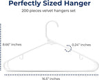 SereneLife White Plastic Hangers 200 Pcs, Durable Hanger Set with Slip Design, Tubular Hangers with 2 Integrated Strap Hooks, Mega Pack for Clothes
