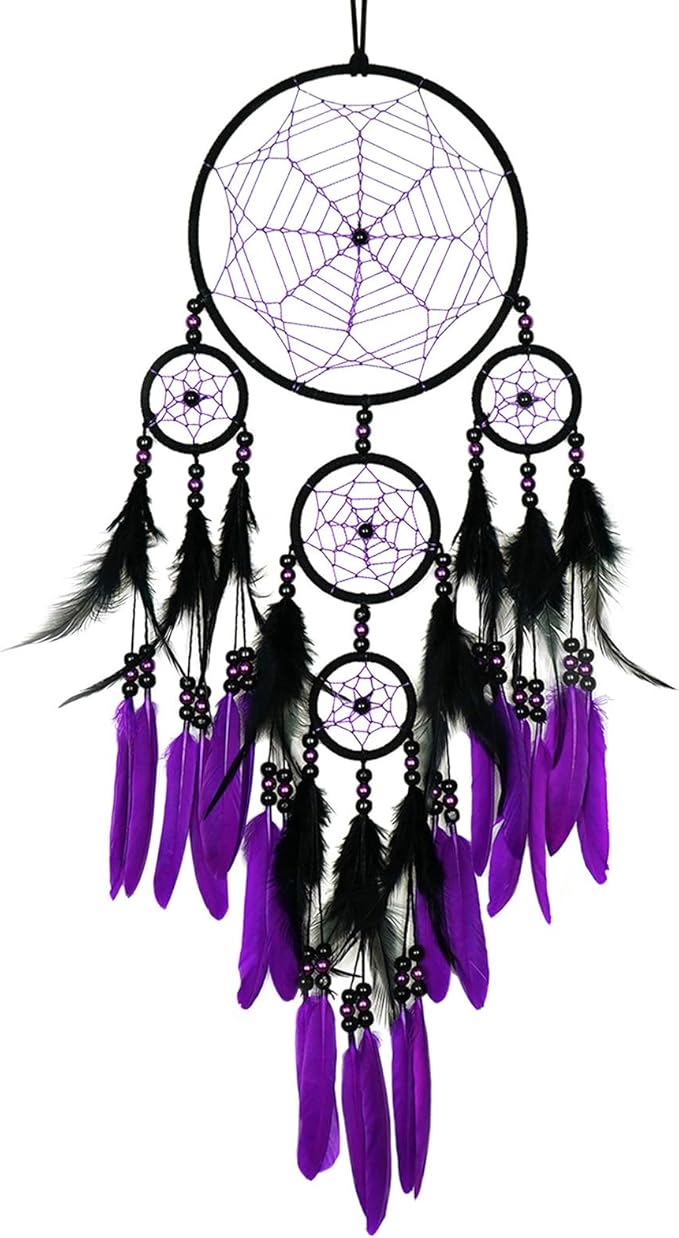 Purple and Black Dream Catcher Large Dream Catchers Wall Decor Handmade Feather Dreamcatcher Wall Hanging Ornament for Bedroom Living Room Home Decor
