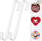 12 in Wreath-Hangers for Front Door,Door-Wreath-Hanger-Clear Over The Door Hooks,2 Pack Non-Scratch-Door-Hanger Hook for Easter Christmas Halloween Fall Wreath Decorations,Welcome Sign for Front Door