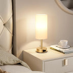 Fenmzee Gold Bedside Table Lamps Set of 2-3 Color Temperatures Pull Chain Lamp with AC Outlet Charging Port, Two Round Night Stand Lamps for Bedroom Office Living Room