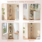 YUFAM 5-Tier Corner Shelf with Sturdy 5-Leg Base, Wooden Corner Bookshelf for Small Spaces, Corner Standing Shelf for Living Room, Bedroom, Bathroom, Natural