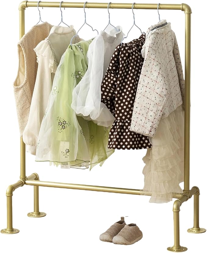Kids Pipes Dress up Racks, Kids Clothing Racks, Child Garment Racks, Hanging Clothes Rod Storage Shelf Organizers Shelves Shelving, Gold Metal