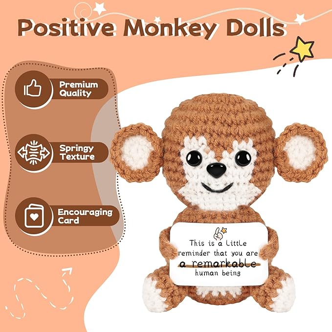 DAFURIET Gifts for Him/Her: Stuffed Animal Women/Men Thank You Present, Handmade Positive Crochet Monkey Emotional Birthday Mother's Day Easter Retirement Gifts for Teacher Friend Coworker Couple