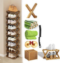 Foldable Shoe Rack, 2 - 9 Tier No-Tool Assembly Bamboo Organizer with Anti-Wobble X-Design for Small Spaces, Sturdy Vertical Storage Shelf for Entryway, Closet, Apartment & Dorm (Yellow,2 Layers)