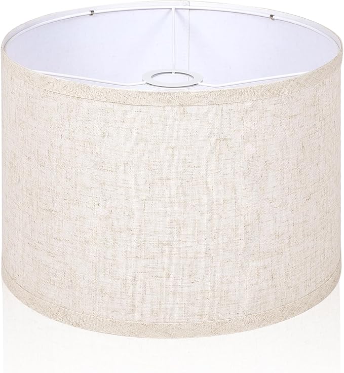 OUTON Beige Drum Lamp Shades for Floor Lamps, 11" Top x 11" Bottom x 9" High, Easy to Assemble, Replacement Linen Lampshades for Table Lamps & Bedside Lamps (1.65" Spider)