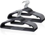 Heavy Duty Plastic Clothes Hangers, Space Saving Hangers 30 Pack, Non-Slip, 0.2 Inches Slim, 360° Swivel Silver Hook for Shirts, Pants & Wet/Dry Garments, Black and Dark Gray