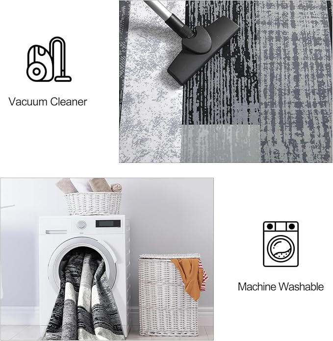 FlyDOIT Modern Geometric Patchwork Area Rug, 5x8 Grey Large Rugs for Living Room, Rockwood Collection Indoor Rugs for Bedroom, Throw Carpet Floor Decor for Entryway Dining Room Office Nursery