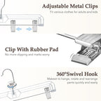 HOUSE DAY Clear Pants Hangers with Clips 200 Pack, Non-Slip Plastic Skirt Hanger with Adjustable Clips, Slim Clip Hangers for Pants, Skirts, Shorts, 14" Clear Hanger, 360-Rotating Swivel Hook