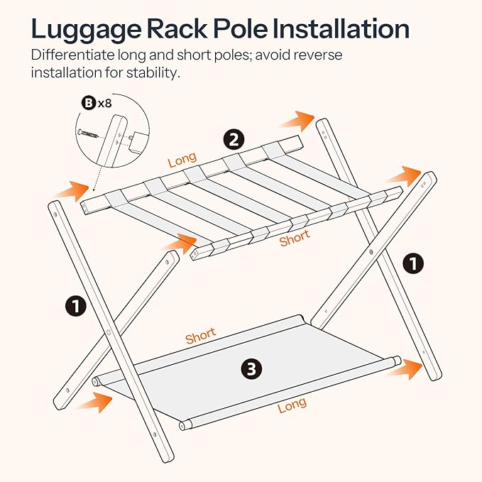 HOOBRO Luggage Racks, Set of 2 Folding Luggage Holders, Bamboo Suitcase Stands, with Nylon Straps and Oxford Fabric Shelf, for Guest Room, Hotel, Bedroom, Brown and Black BR17XLP201G1