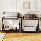 26.77" L Luggage Rack for Guest Room - Set of 2 Full Assembled Luggage Rack Stand for Suitcases, Foldable Luggage Holders with Shoe Shelf for Bedroom, Hotel (Black Bamboo Suitcase Stands)