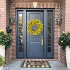 22 Inch Yellow Forsythia Wreaths for Front Door, Spring Summer Floral Wreath, Farmhouse Wreath for Porch, Wall, Window, Indoor Outdoor Home Decor