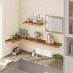 HOOBRO Floating Shelves for Wall, Wall Mounted Shelf Set of 2, 55" Hanging Shelf with Invisible Brackets, for Wall Storage in Bathroom Bedroom Kitchen Living Room Office, Rustic Brown BF140BJP201
