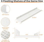 upsimples Floating Shelves for Wall, 23.6 Inch Shelves for Decor Storage Set of 6, Wall Mounted Wood Shelf for Bedroom, Living Room, Bathroom, Kitchen, Long Picture Ledge Shelves, White