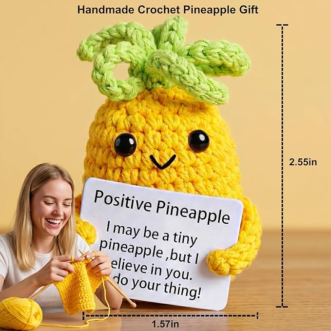 Funny Gifts, Emotional Positive Support Pineapple, Handmade Crochet Pineapple Knitted Doll Gifts for Women, Boys, Girls.