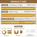 Mavivegue Closet Rod, 17 to 57 Inch Gold Adjustable Closet Rods for Hanging Clothes, Hanging Rod for Closet Wardrobes Laundry RV, Bathroom