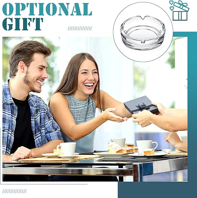 Timgle Glass Ashtray 4 Packs Round Crystal Ash Tray Clear Ashtrays for Home Portable Heavy Duty Decorative Office Patio Indoor Outdoor(Modern)