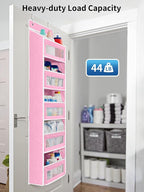 JARLINK Over The Door Organizer Storage, 5 Shelf Hanging Door Organizer with 5 Large Capacity Pockets, Anti Tilt 44 lb Load Behind Door Storage for Bedroom, Bathroom, Pantry, Nursery, (Pink)