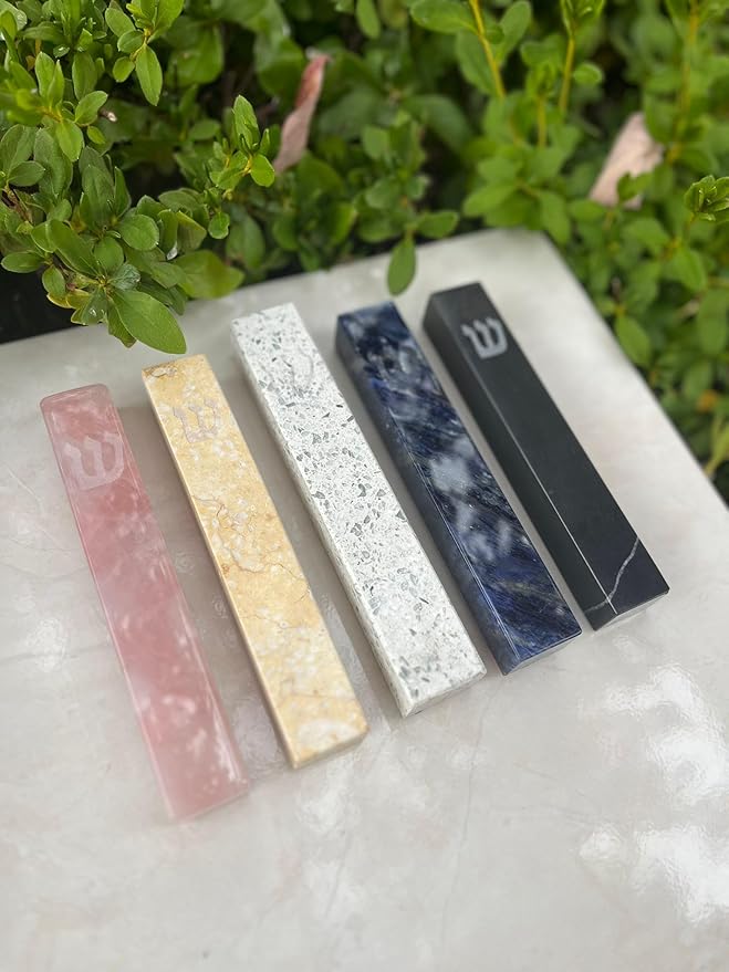 A&S Mezuzot Quartz Mezuzah Case with Engraved Shin Design Easy Peel and Stick Judaica Door Mezuza (Pink, 5 Inches)