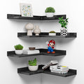 4-Tier Corner Floating Shelves, Rustic Pine Corner Shelves Wall Mounted, L-Shaped Floating Corner Shelves for Wall Storage, Creative Corner Wall Shelves for Bedroom,Bathroom&Any Room-Black