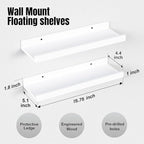 RICHER HOUSE 8 Set Floating Wall Mounted Shelves, Nursery Hanging Book Shelves with Lip for Storage, White Display Picture Ledge Shelf for Bedroom Bathroom Kitchen Living Room Wall Decor, Modern White