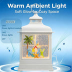 Tropical Beach Vacation Themed Snow Globe Lantern with Music - USB or Battery Powered Light Up Water Lantern with Surfboard Swirling Glitter Water Globe Costal Ocean Decor (Coconut Tree)