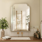 20" x 30" Silver Arch Bathroom Mirror, Wall Mounted Vanity Mirror with Metal Frame, Modern Decorative Scalloped Wall Mirror for Sink, Bedroom, Living Room, Entry, Farmhouse Home